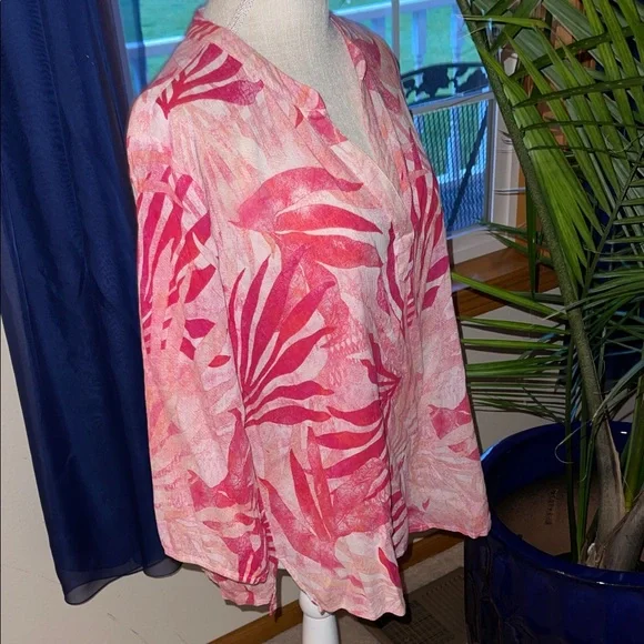 Chico's Pink and Fuchsia Leaf Print Blouse - Picture 7 of 8